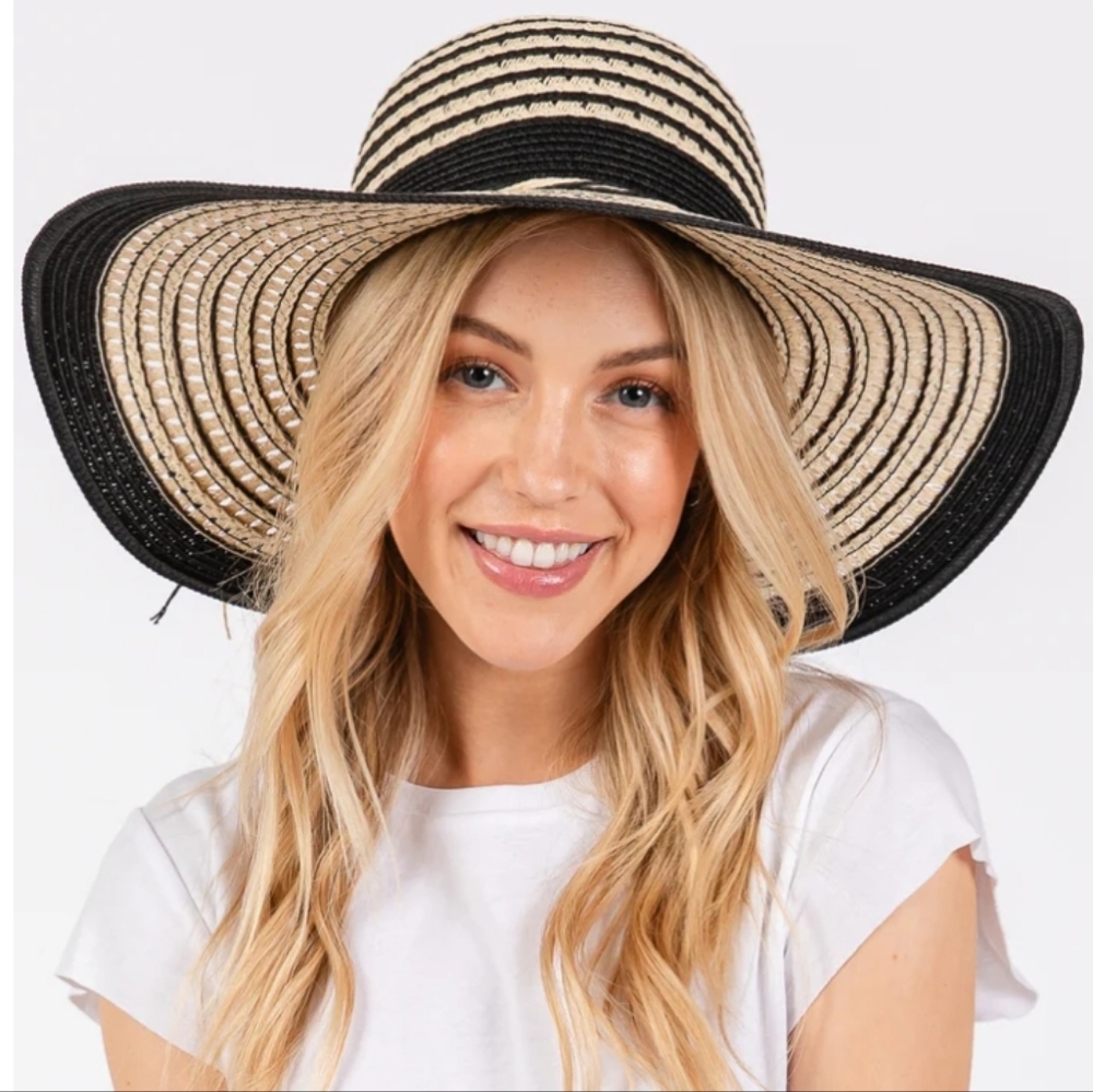 Black Straw Sun Hat *Bow Detail *‎ Protection from sun NEW